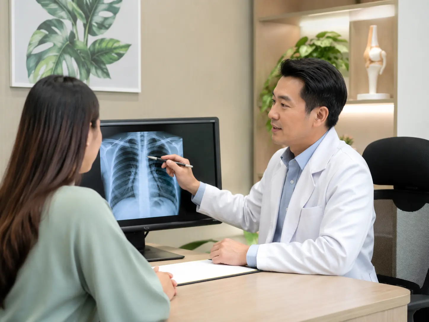 Doctor reviewing X-Ray result at Klinik Dr. Care Kundang near Gamuda Gardens